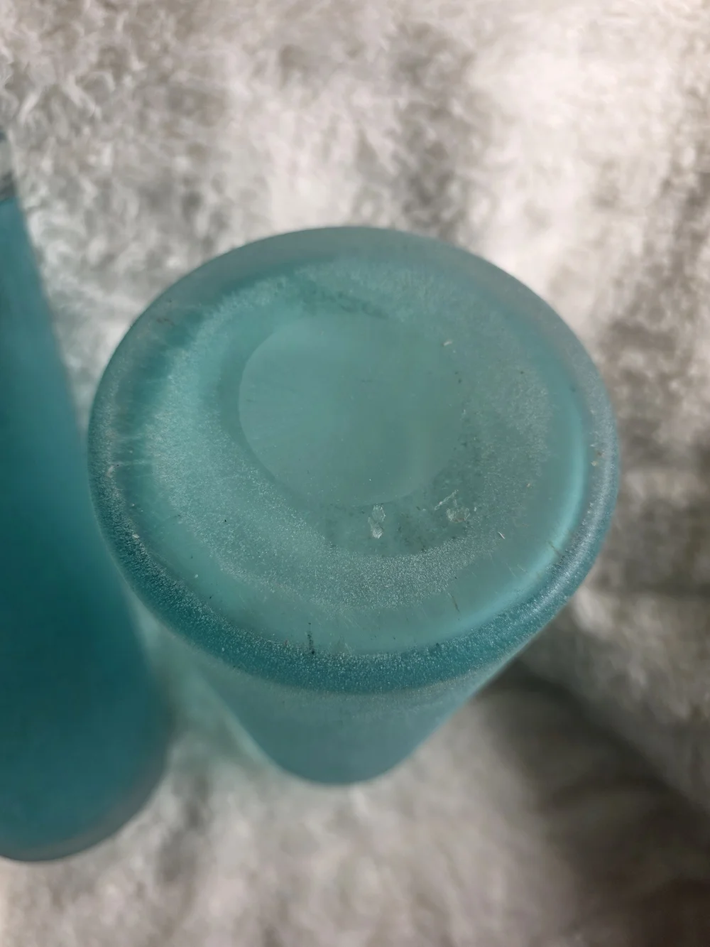 Handblown Aqua Blue Frosted Glass Vase Or Canddle Holder Decorative Pair